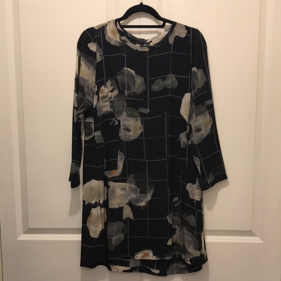 Humanoid Floral & Geometric Grid Lines Silk Dress